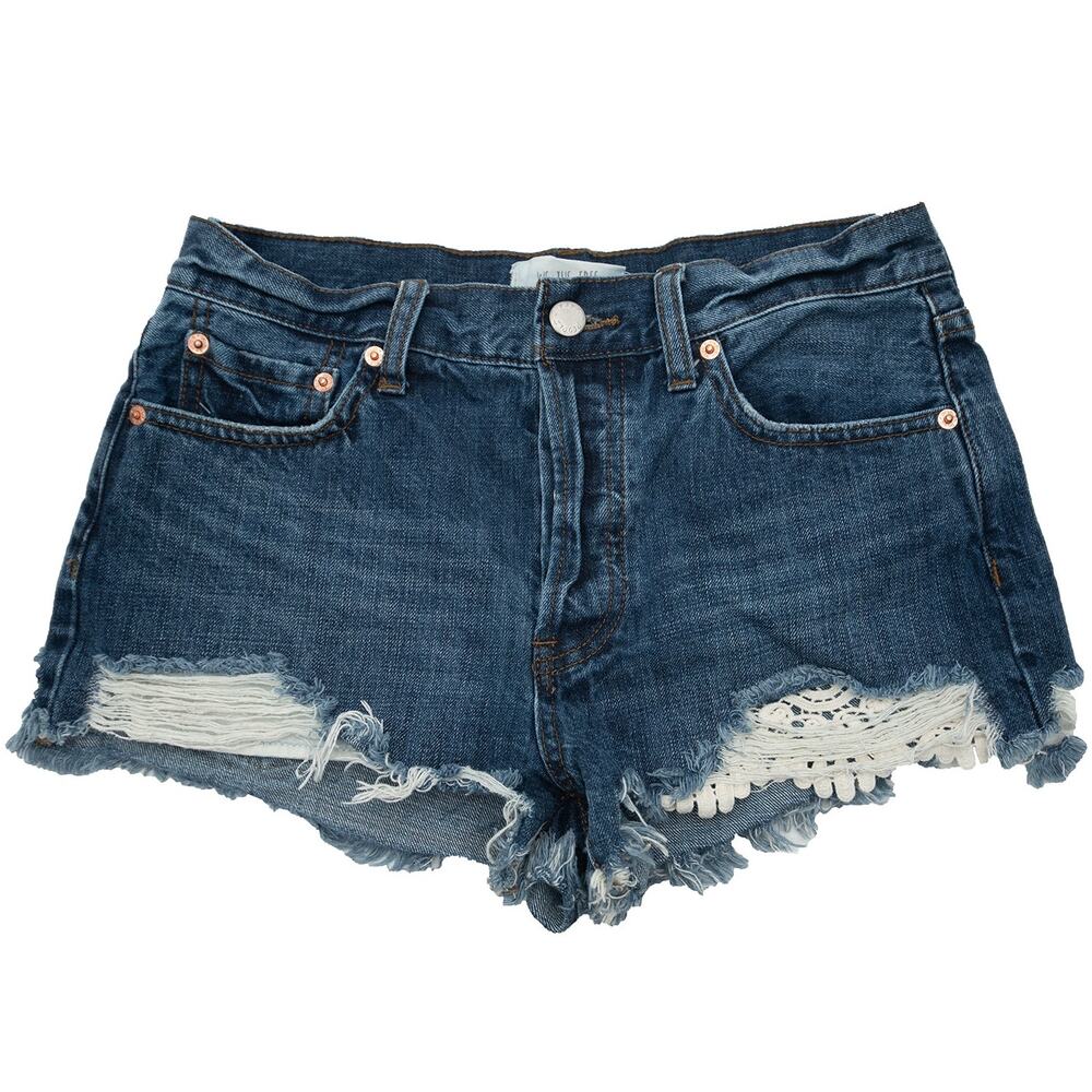 Free People We The Free Distressed Jean Cut Off Raw Hem Lace Shorts Size 27